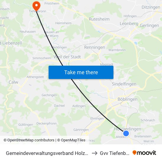 Gemeindeverwaltungsverband Holzgerlingen to Gvv Tiefenbronn map