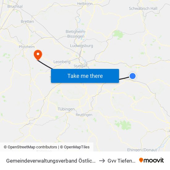 Gemeindeverwaltungsverband Östlicher Schurwald to Gvv Tiefenbronn map