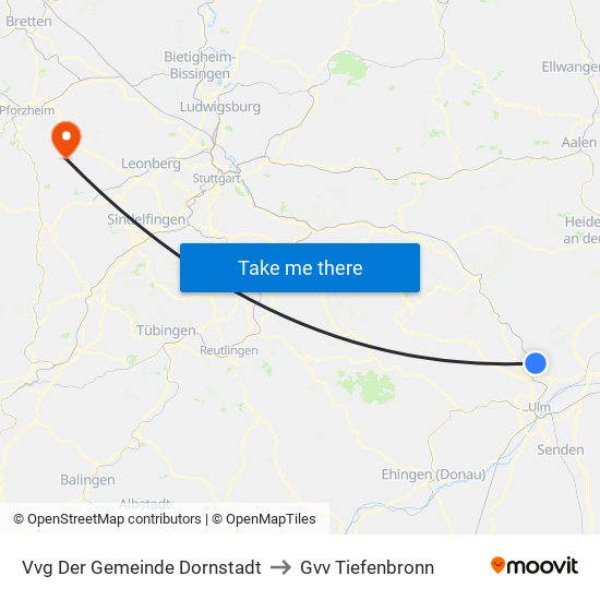 Vvg Der Gemeinde Dornstadt to Gvv Tiefenbronn map