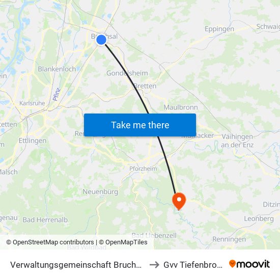 Verwaltungsgemeinschaft Bruchsal to Gvv Tiefenbronn map