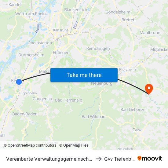 Vereinbarte Verwaltungsgemeinschaft Rastatt to Gvv Tiefenbronn map