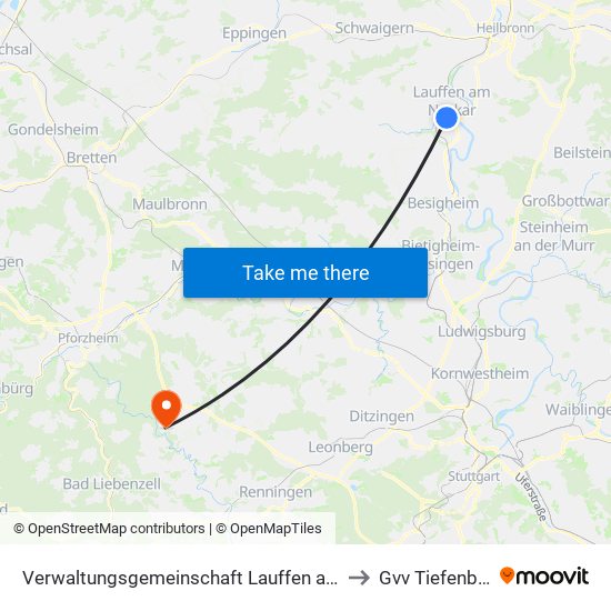 Verwaltungsgemeinschaft Lauffen am Neckar to Gvv Tiefenbronn map