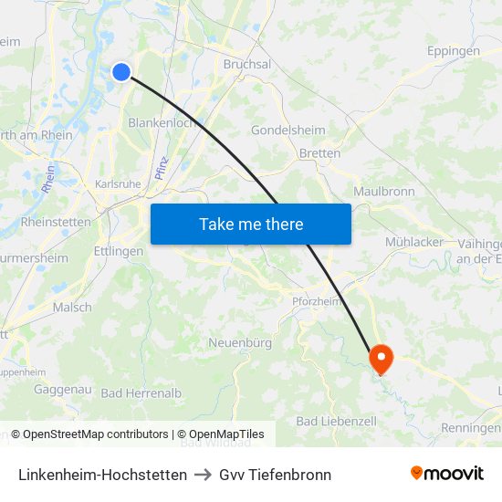 Linkenheim-Hochstetten to Gvv Tiefenbronn map