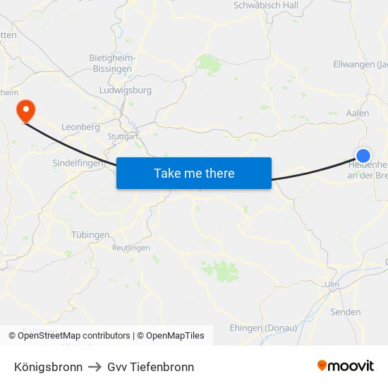 Königsbronn to Gvv Tiefenbronn map