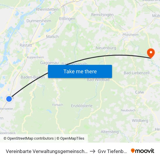 Vereinbarte Verwaltungsgemeinschaft Bühl to Gvv Tiefenbronn map