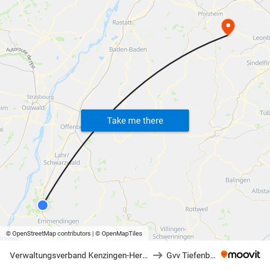 Verwaltungsverband Kenzingen-Herbolzheim to Gvv Tiefenbronn map