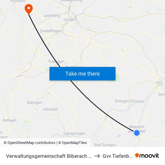 Verwaltungsgemeinschaft Biberach An Der Riß to Gvv Tiefenbronn map