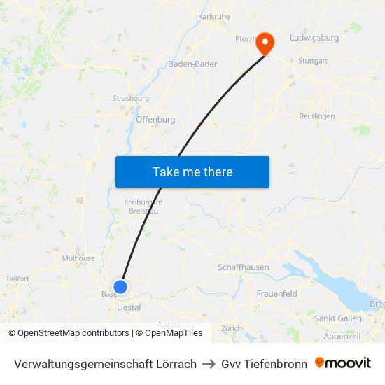 Verwaltungsgemeinschaft Lörrach to Gvv Tiefenbronn map