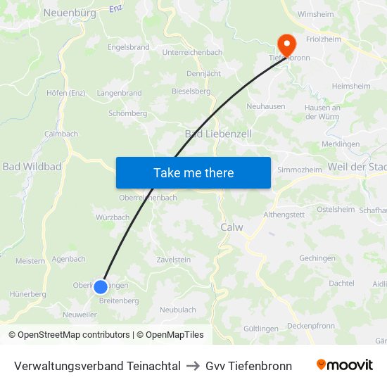 Verwaltungsverband Teinachtal to Gvv Tiefenbronn map