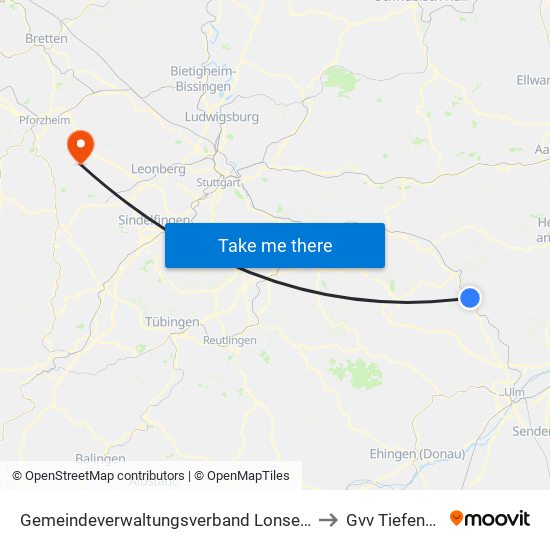 Gemeindeverwaltungsverband Lonsee-Amstetten to Gvv Tiefenbronn map