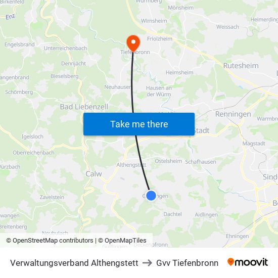 Verwaltungsverband Althengstett to Gvv Tiefenbronn map