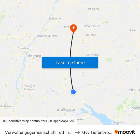 Verwaltungsgemeinschaft Tuttlingen to Gvv Tiefenbronn map