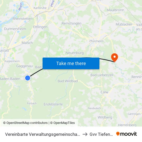 Vereinbarte Verwaltungsgemeinschaft Gernsbach to Gvv Tiefenbronn map