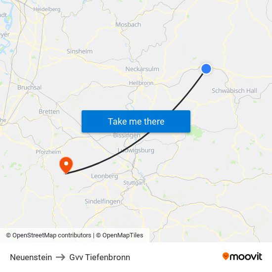 Neuenstein to Gvv Tiefenbronn map