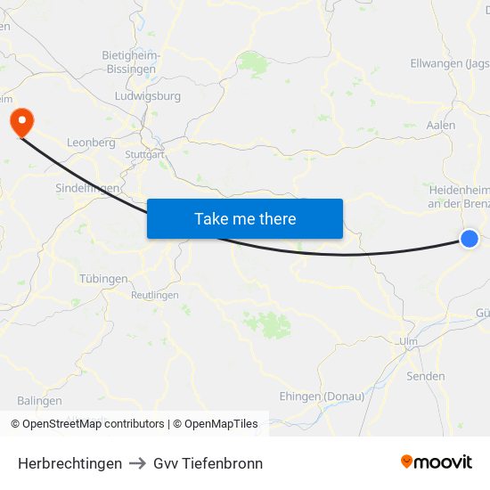 Herbrechtingen to Gvv Tiefenbronn map