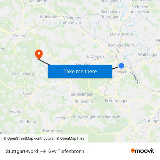 Stuttgart-Nord to Gvv Tiefenbronn map
