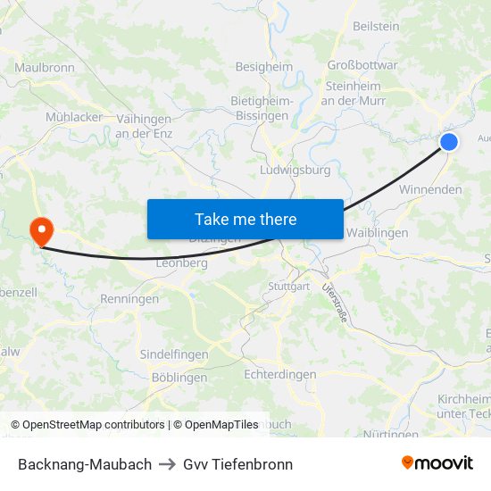 Backnang-Maubach to Gvv Tiefenbronn map