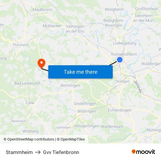 Stammheim to Gvv Tiefenbronn map