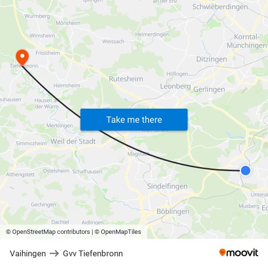 Vaihingen to Gvv Tiefenbronn map