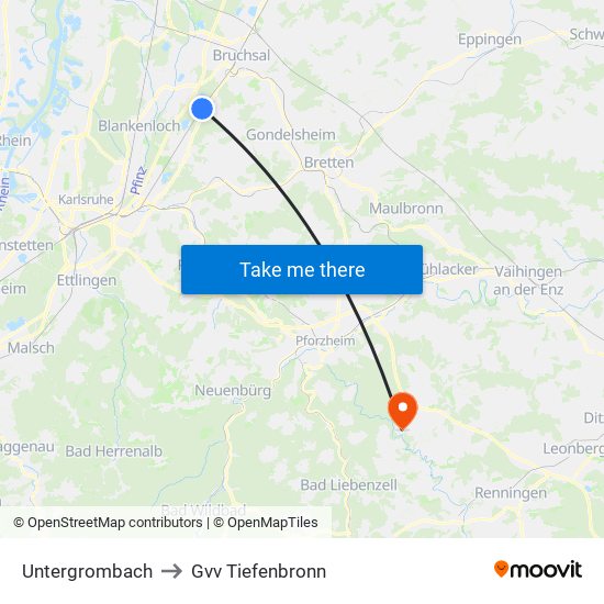 Untergrombach to Gvv Tiefenbronn map