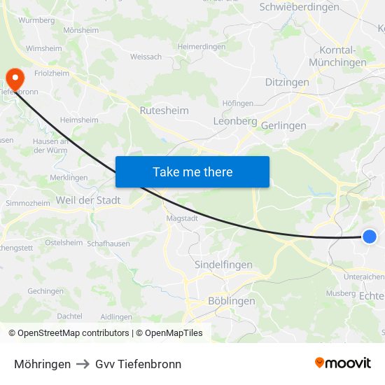 Möhringen to Gvv Tiefenbronn map