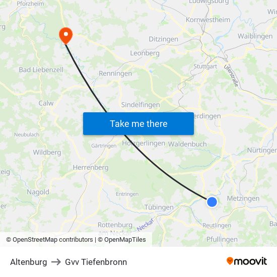 Altenburg to Gvv Tiefenbronn map
