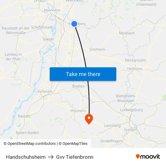 Handschuhsheim to Gvv Tiefenbronn map