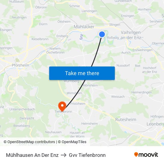Mühlhausen An Der Enz to Gvv Tiefenbronn map