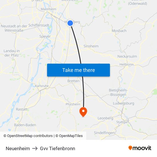 Neuenheim to Gvv Tiefenbronn map