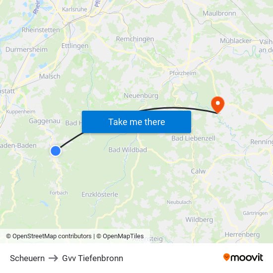 Scheuern to Gvv Tiefenbronn map