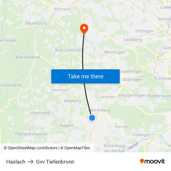 Haslach to Gvv Tiefenbronn map