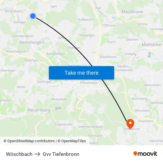 Wöschbach to Gvv Tiefenbronn map