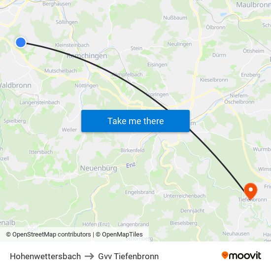Hohenwettersbach to Gvv Tiefenbronn map