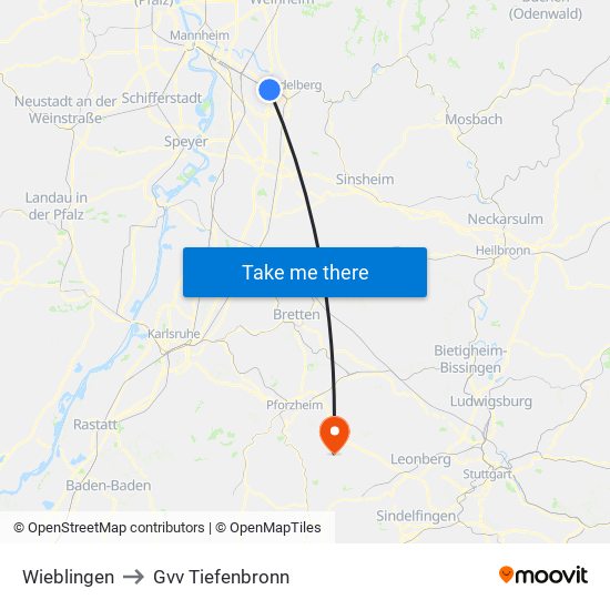 Wieblingen to Gvv Tiefenbronn map