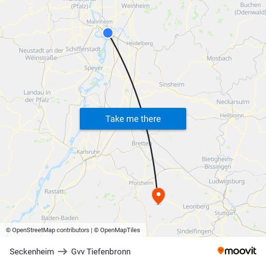 Seckenheim to Gvv Tiefenbronn map