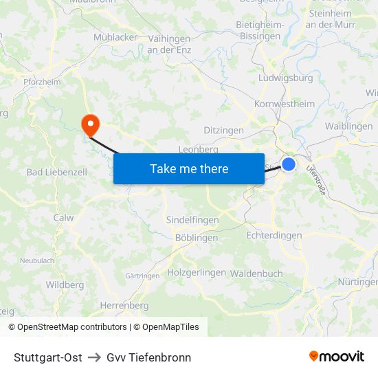 Stuttgart-Ost to Gvv Tiefenbronn map