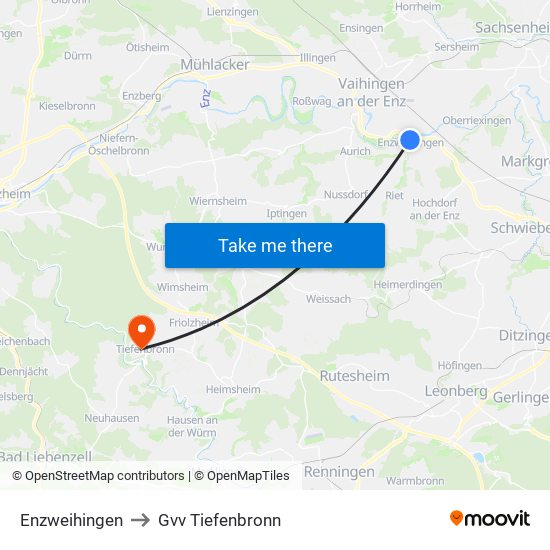 Enzweihingen to Gvv Tiefenbronn map