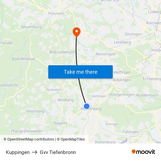 Kuppingen to Gvv Tiefenbronn map
