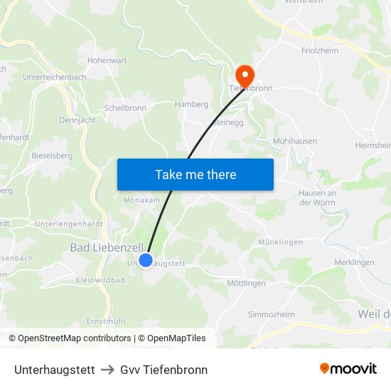 Unterhaugstett to Gvv Tiefenbronn map