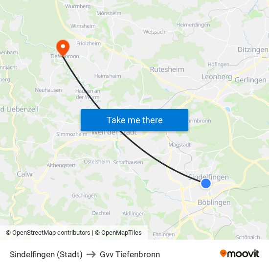 Sindelfingen (Stadt) to Gvv Tiefenbronn map