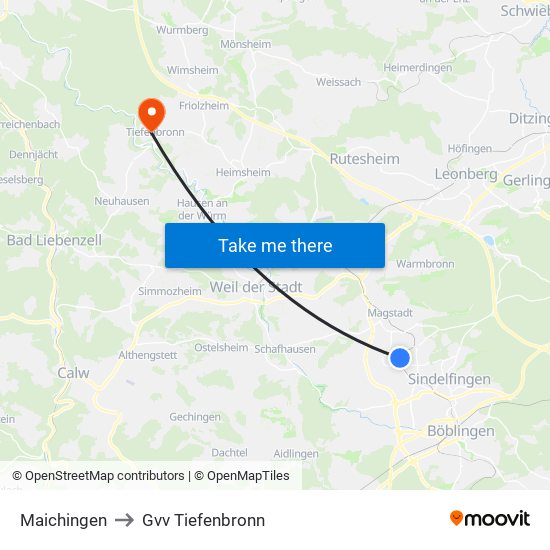 Maichingen to Gvv Tiefenbronn map