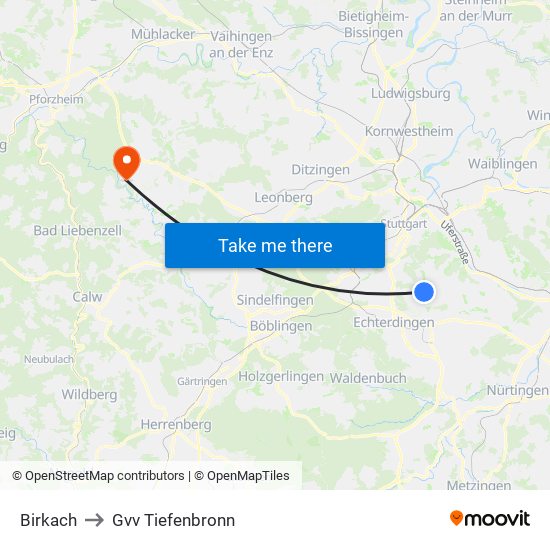Birkach to Gvv Tiefenbronn map