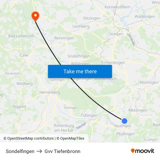 Sondelfingen to Gvv Tiefenbronn map