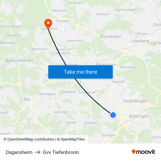 Dagersheim to Gvv Tiefenbronn map