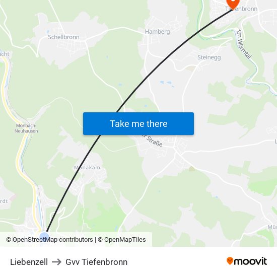 Liebenzell to Gvv Tiefenbronn map