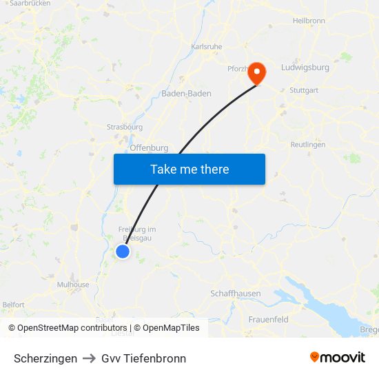 Scherzingen to Gvv Tiefenbronn map