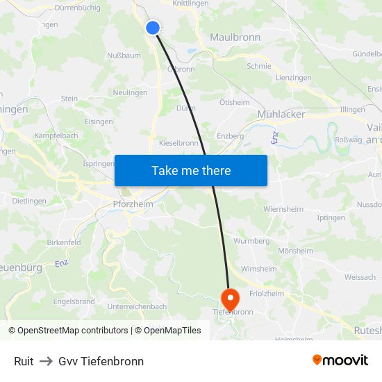 Ruit to Gvv Tiefenbronn map