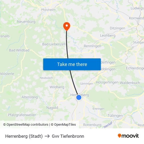 Herrenberg (Stadt) to Gvv Tiefenbronn map