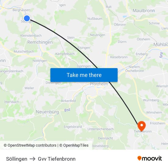 Söllingen to Gvv Tiefenbronn map
