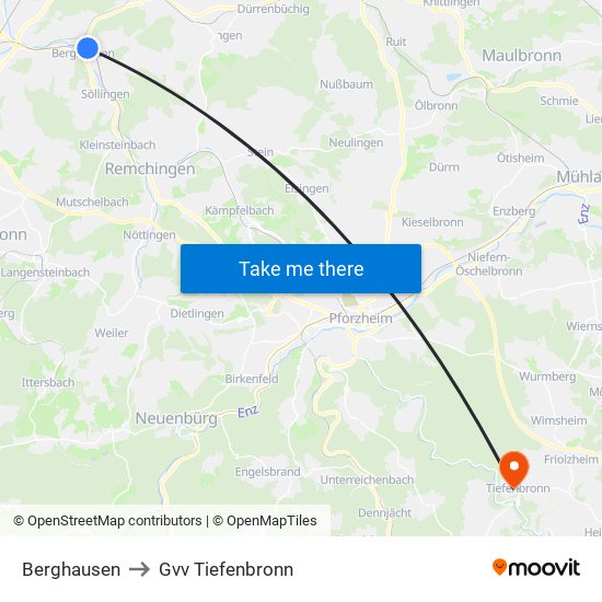 Berghausen to Gvv Tiefenbronn map